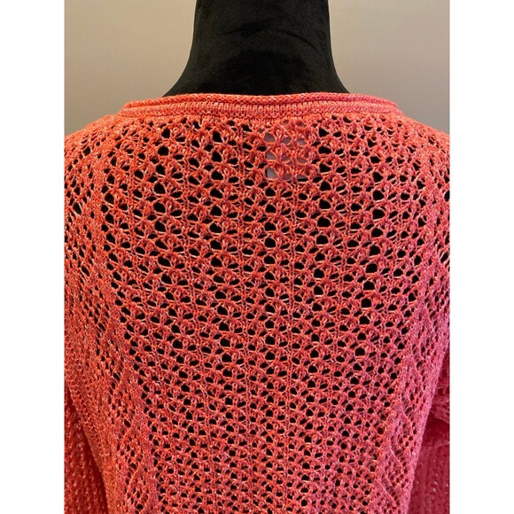 Chico’s Loose Open Weave Sweater Size Medium Orange Tangerine Round Neckline - Picture 6 of 11